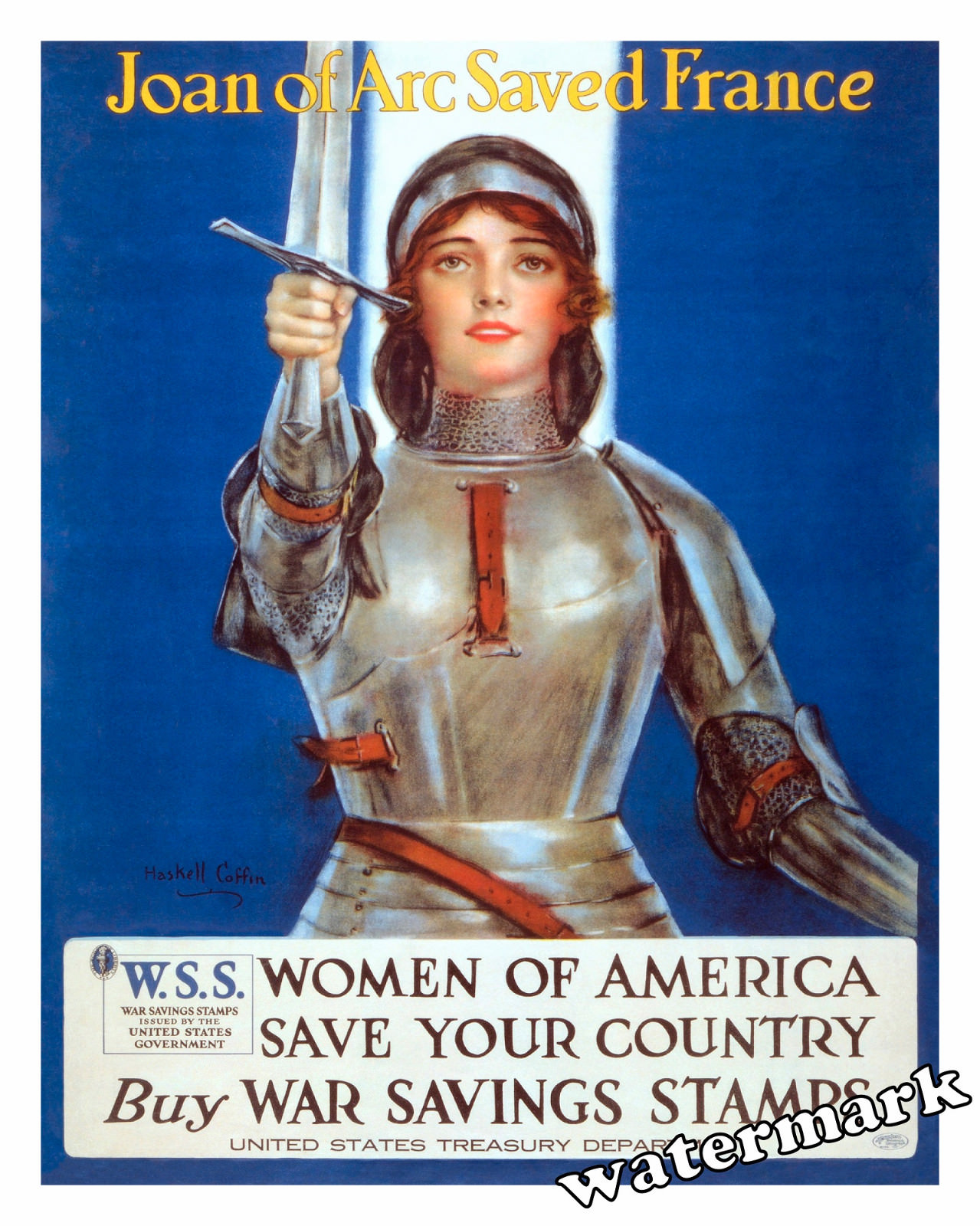 War Art WWI Poster Joan of Arc saved France by William Coffin  Year 1918 11x14