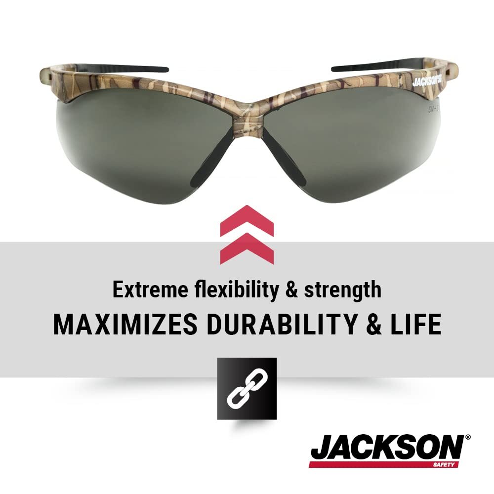 JACKSON SG 50015 Safety Glasses Universal Size Smoke Lens Camo Frames
