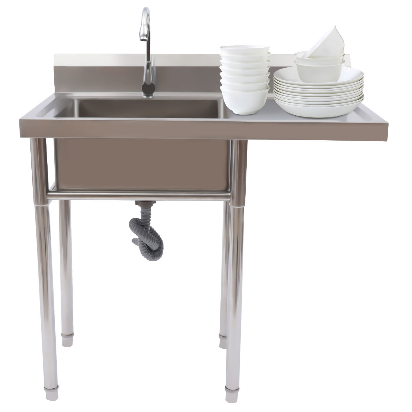 Stainless Steel Utility Sink Commercial Restaurant Kitchen with Faucet & Workben