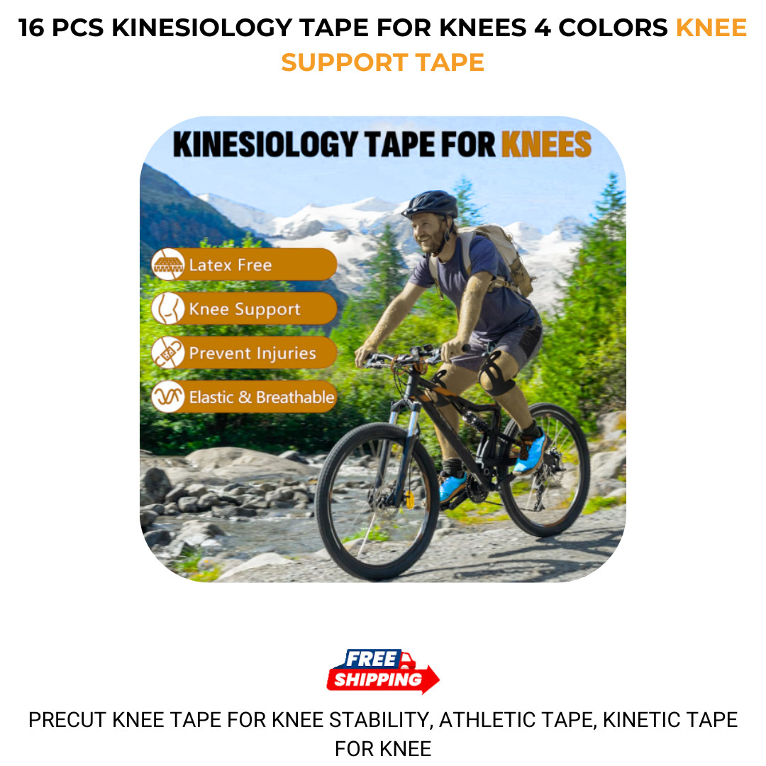 16 PCS Kinesiology Tape for Knees 4 Colors Knee Support Tape Precut Knee Tape
