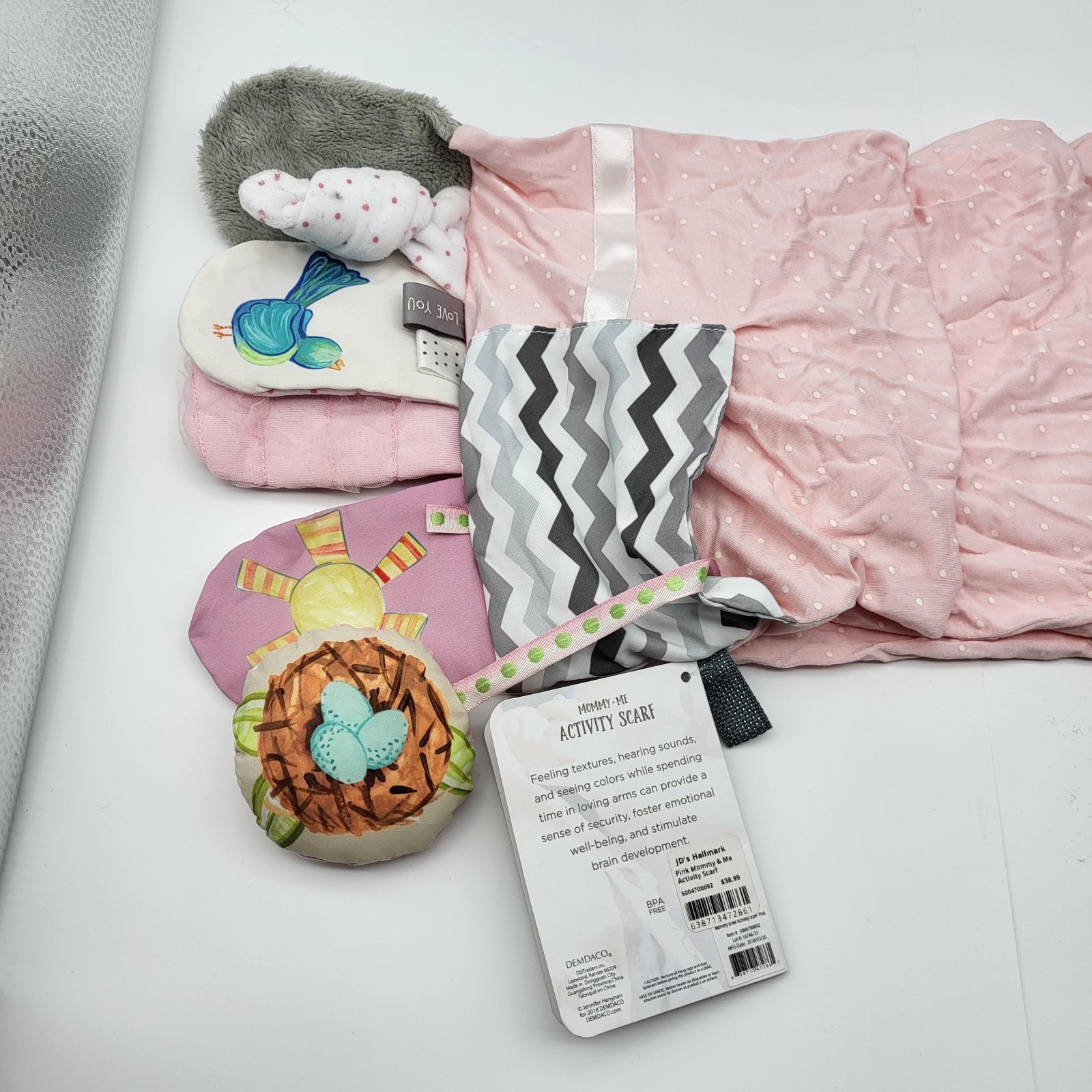 Demdaco Activity Mommy & Me Scarf Soft Pink Baby Toys Bonding Time Toddler