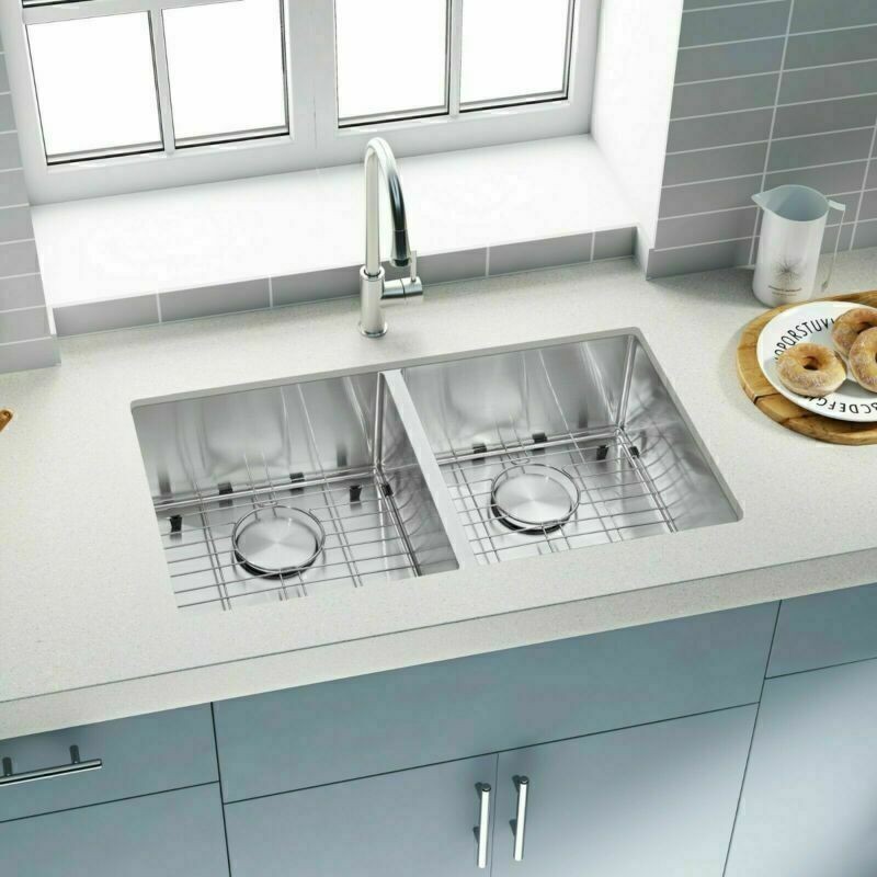 Kitchen Sink Single/Double Bowl Undermount Washing Basin 304 Stainless Steel US