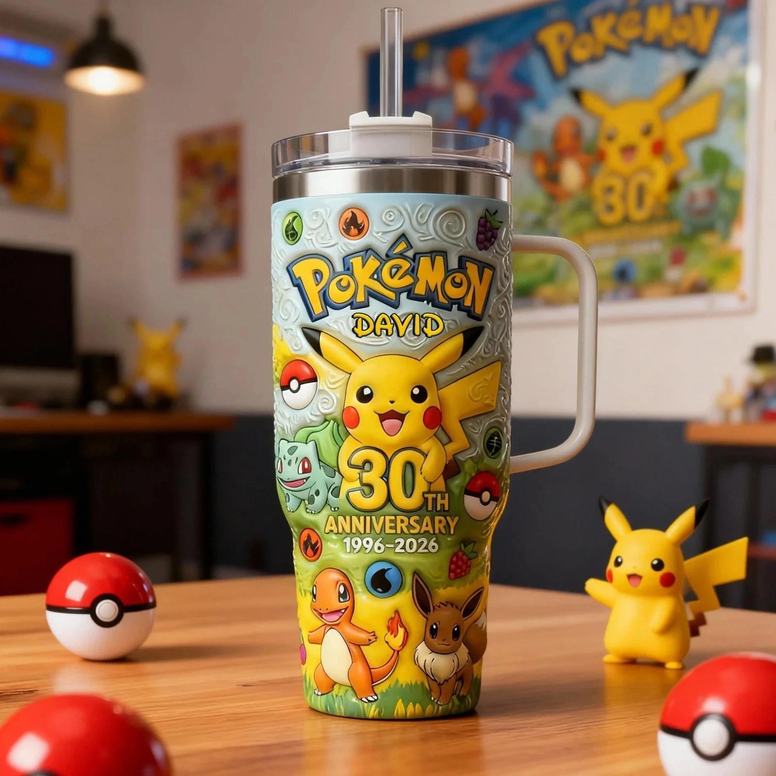 Pokemons 30th Anniversary 2026 Custom Name Tumbler 20Oz 30Oz 40Oz Coffee Cup