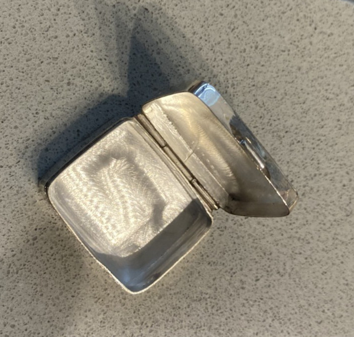 Vintage Engraved Sterling Silver Rectangle Pill Box