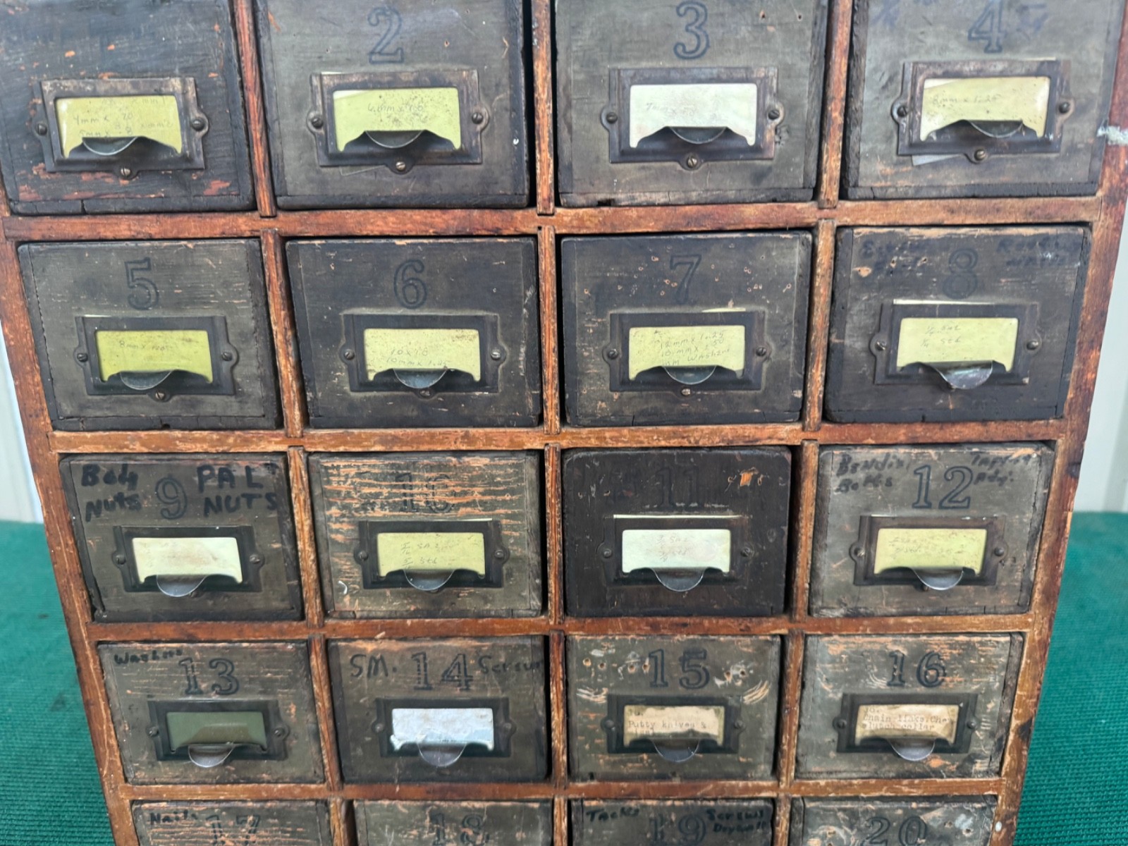 Antique Apothecary Wood Cabinet Bin Nuts, Bolts, Screws 20 Drawers 17"x12"x17"