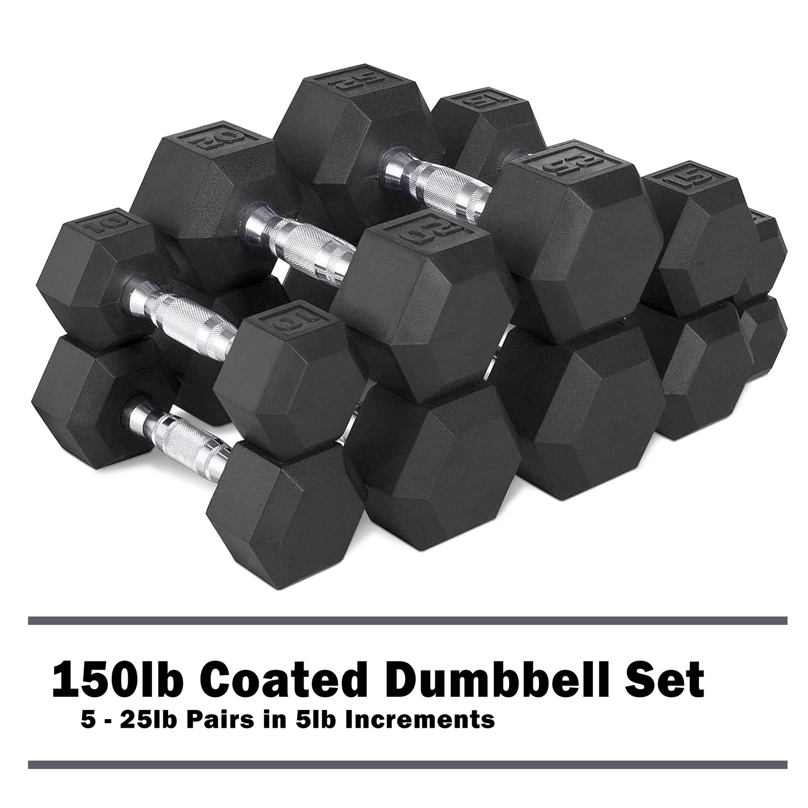 CAP 150lb-550lb Rubber Hex Dumbbell Complete Set Commercial Home Gym Weights
