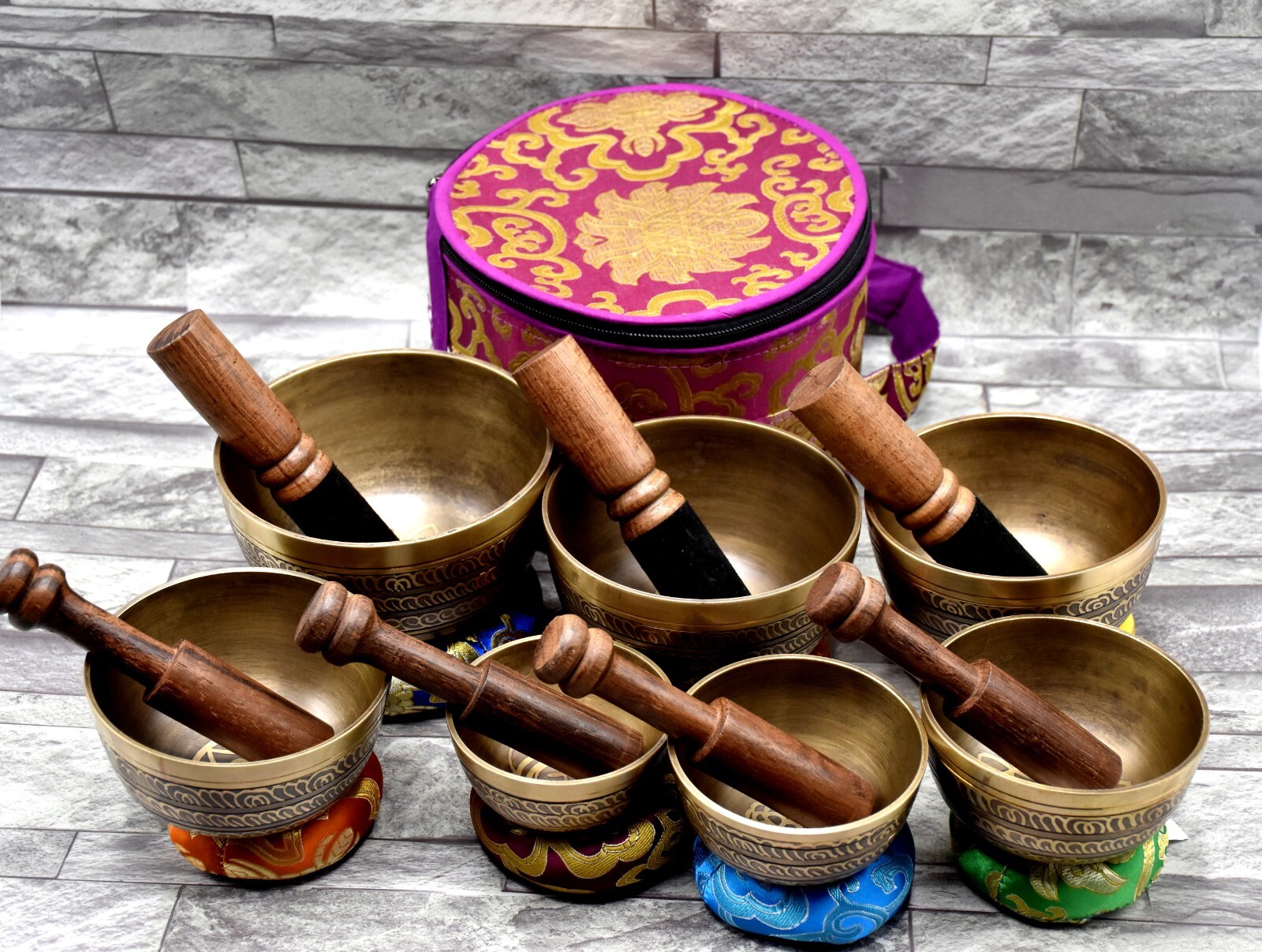 Natural Singing Bowl Set of 7-Tibetan Singing Bowl Set-Chakras Healing Set of 7