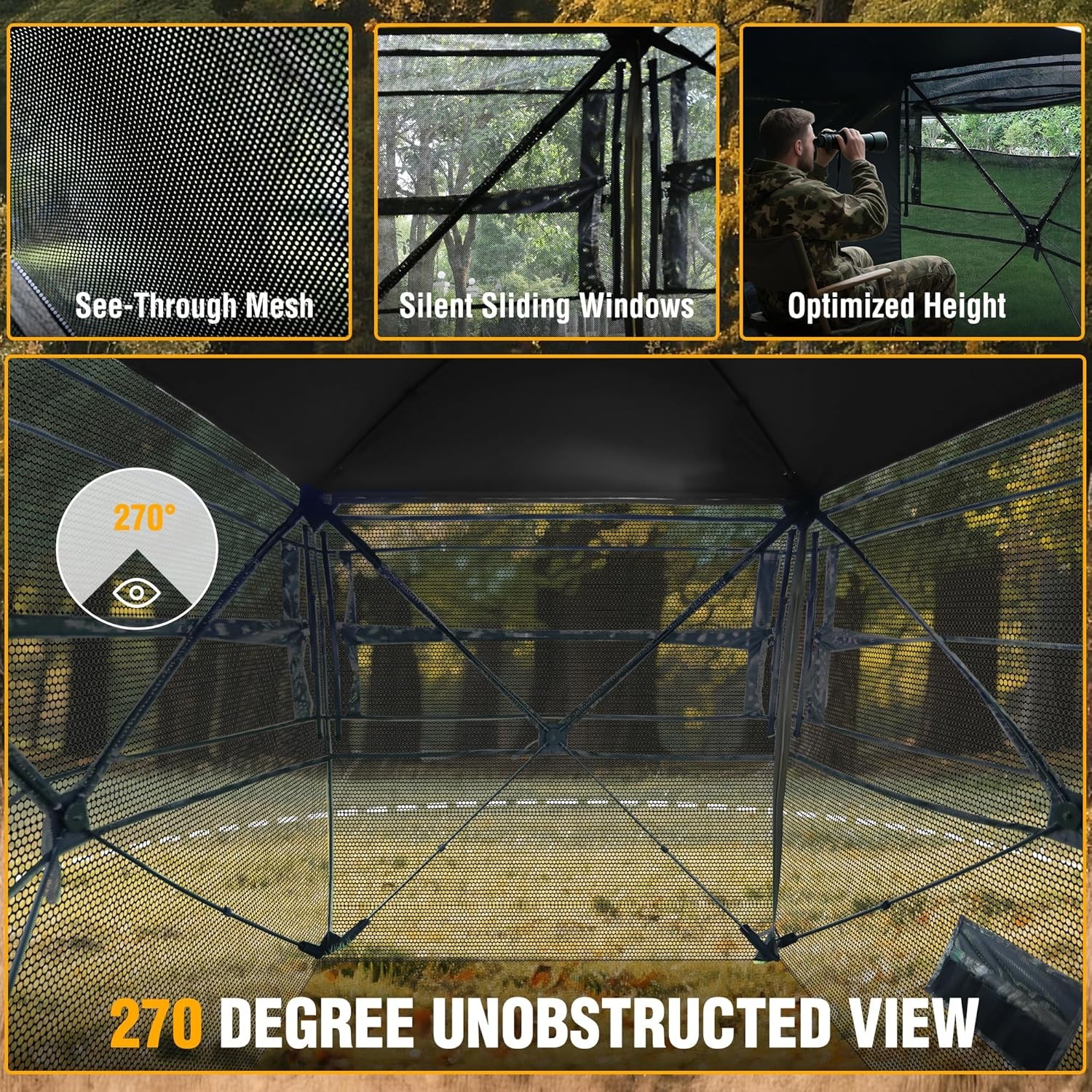 FLISSA Hunting Blind See-Through Fully Opening Door 270° Ground Tents 2-3 Person