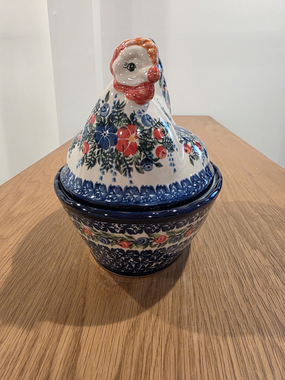 Polish Stoneware Chicken Hen Unikat Poland Hand Painted