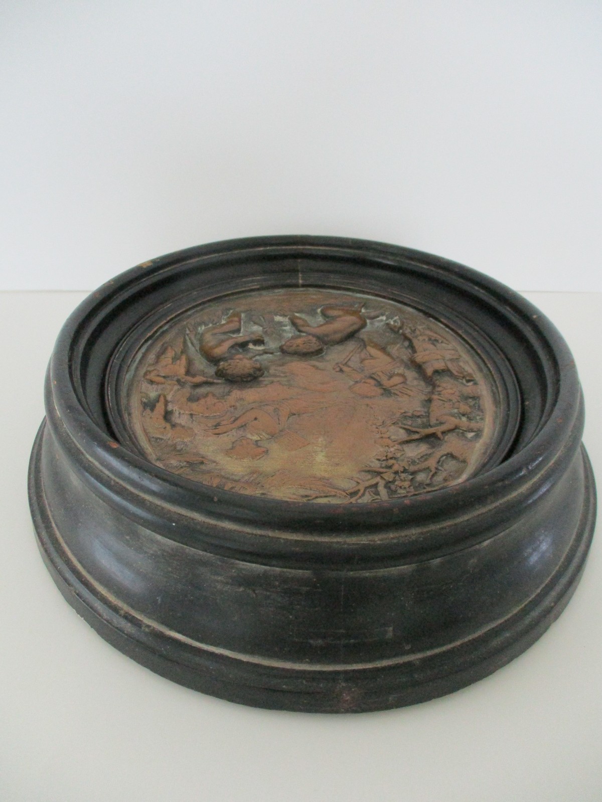 Antique, late 19th C, Neoclassical Patinated Bronze Bas Relief Plaques, Winter