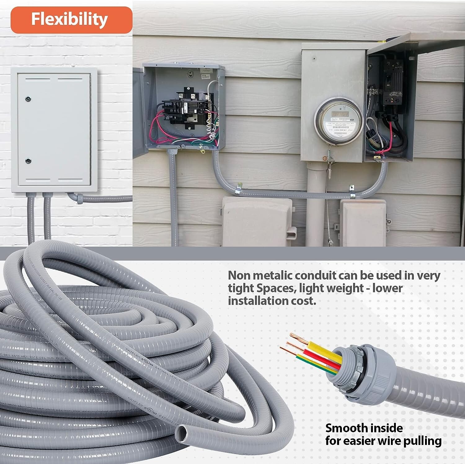 1/2" 50ft Electrical Conduit Kit - Flexible Non-Metallic Liquid-Tight Conduit