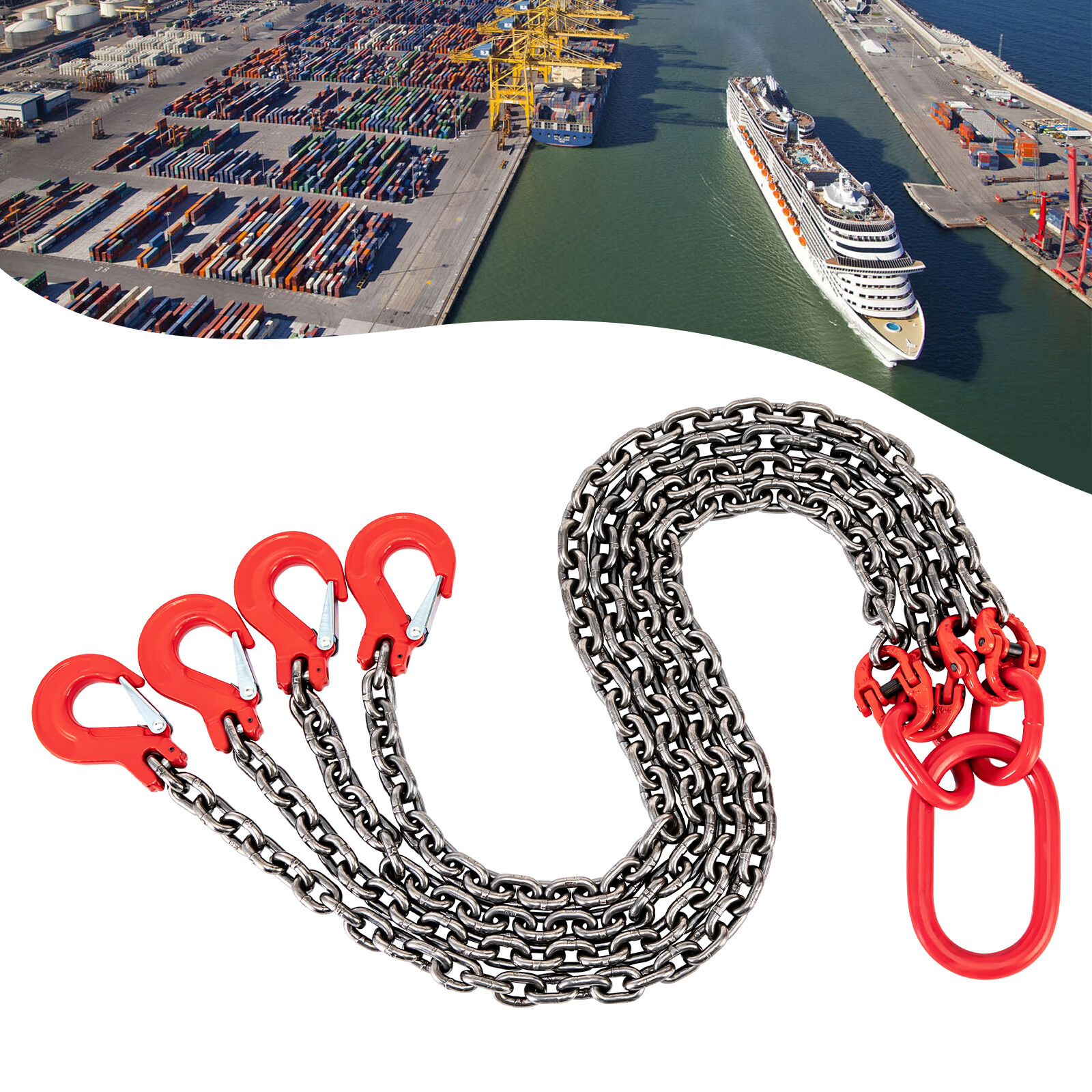 5Ton Chain Sling 5/16" in 4 Legs with Sling Hooks G80 Lifting Chain Sling Red