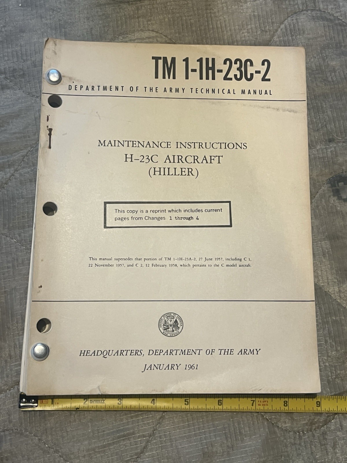 Hiller H-23C Raven Helicopter Maintenance Instruction Manual - Jan 1961