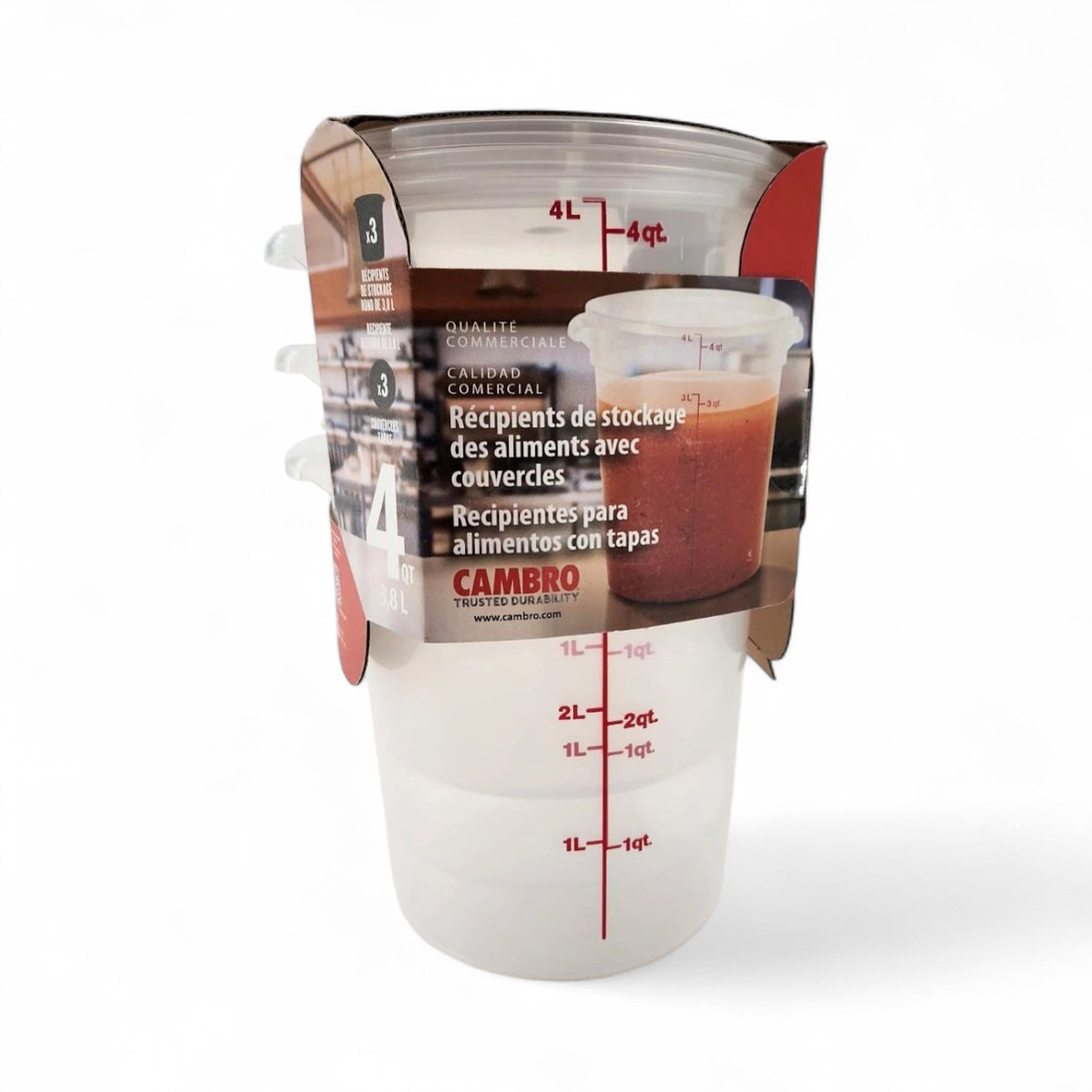 Cambro Round Translucent Food Storage Container with Lids 4 QT - 3 Pack