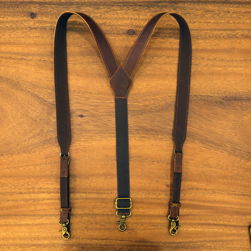 TOURBON Leather Suspenders Y Back Adjustable Y-Shape Pants Brace