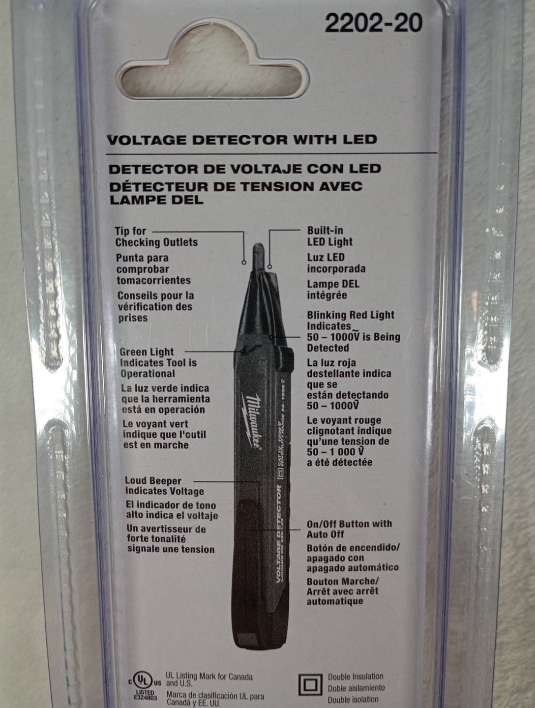 Milwaukee 2202-20 Dual Range Non-Contact Voltage Detector 10-1000V AC CAT IV