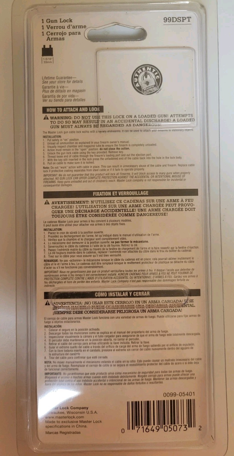 Master Lock Gun Lock 99DSPT 14" Cable w/Key Bike Bicycle Computer NEW