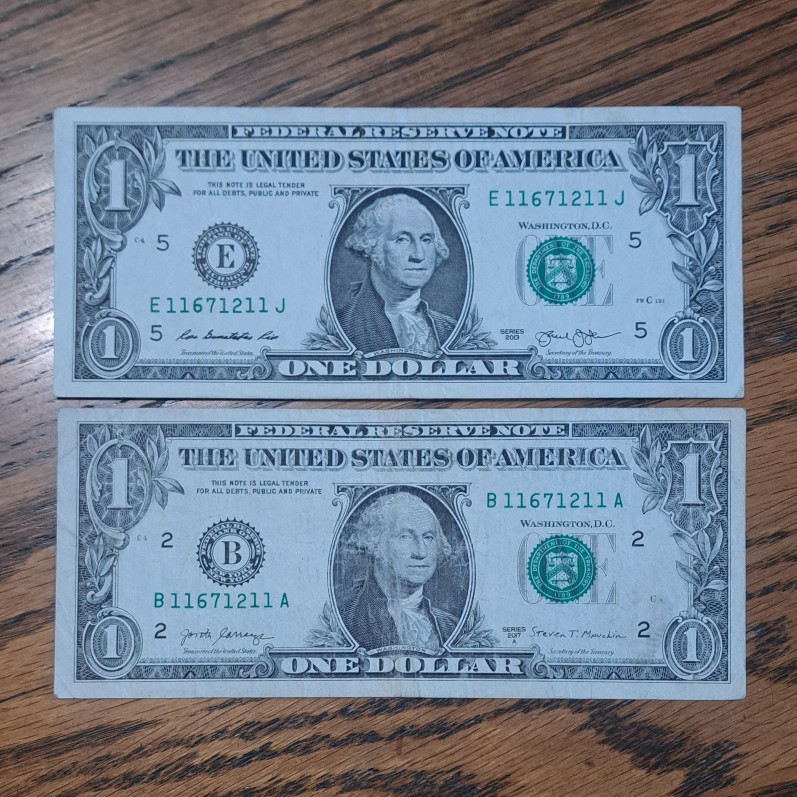 MATCHING $1 & $2DOLLAR NOTES! –SAME SERIALS -
