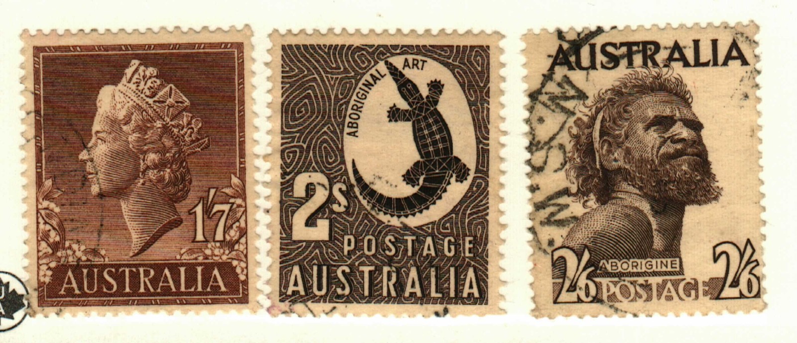 Australia #301-3 used QEII, crocodile, Aborigine