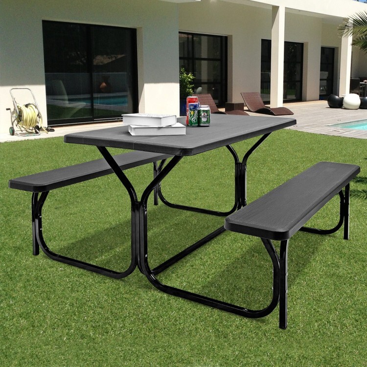 Outdoor Picnic Table Bench Set Metal Frame Camping Garden Yard Dining Furniture