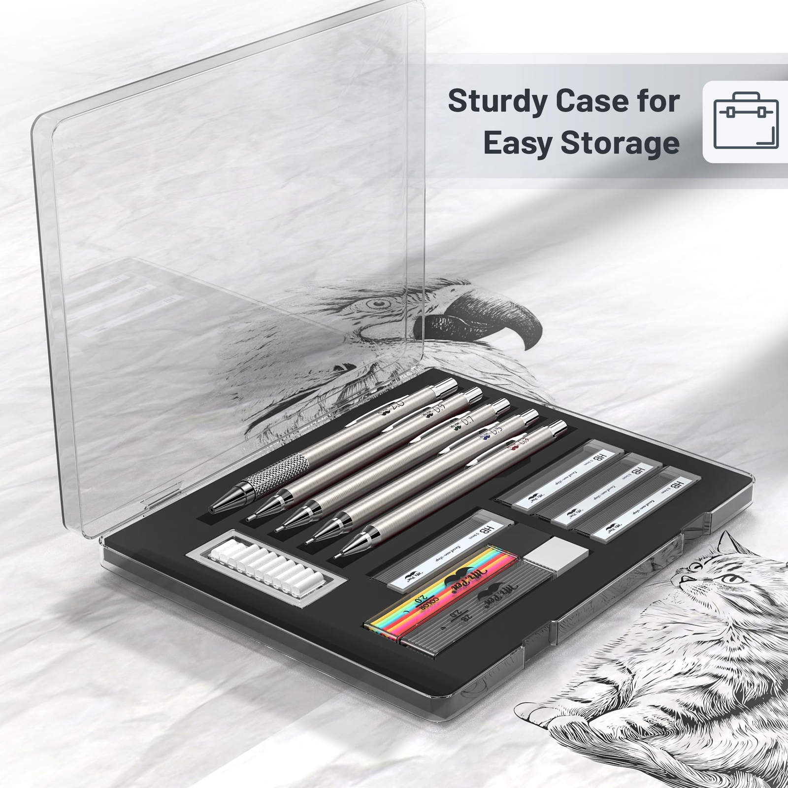 Art Mechanical Pencils Set Metal Drafting Sketching Drawing Pencil Artist Tools