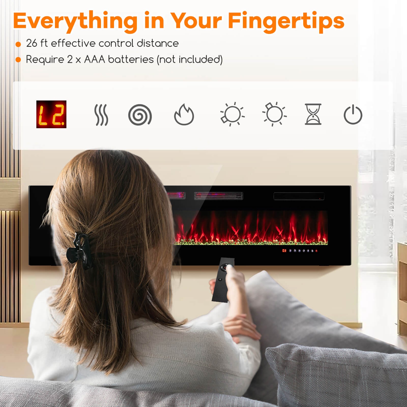 72 Inches Ultra-Thin Electric Fireplace Wall-Mounted & Recessed Fireplace Heater