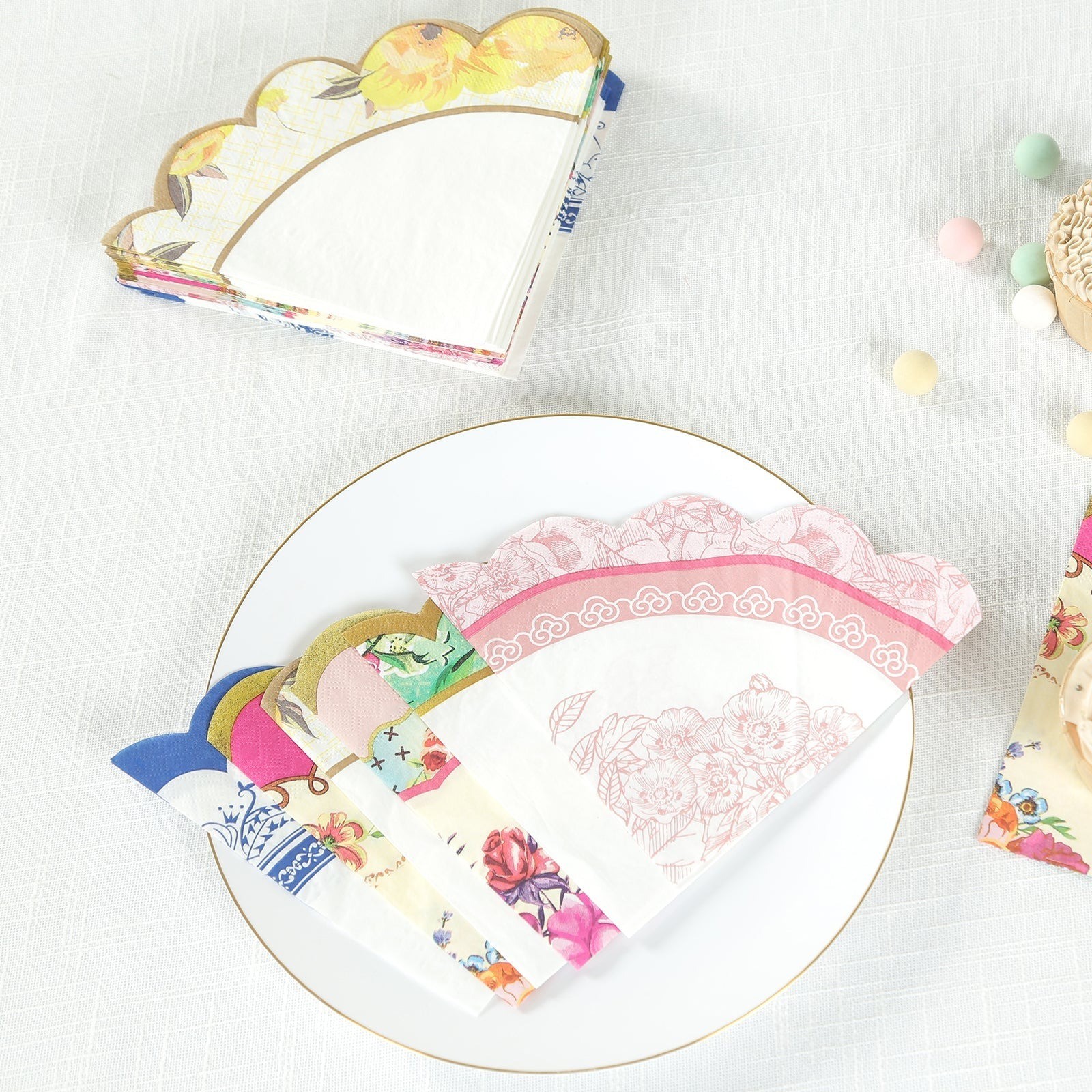 48 FLORAL MIXED Paper Cocktail Napkins with Vintage Scalloped Edges Wedding