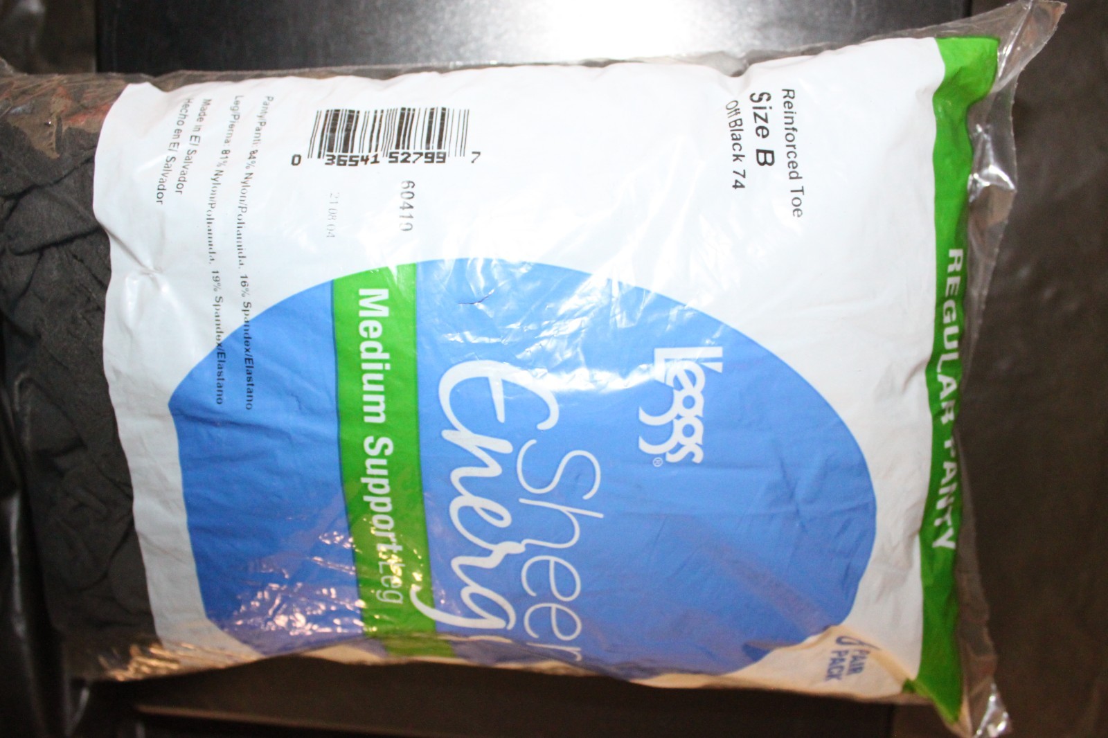 L'eggs Sheer Energy Medium Support Leg Sheer Pantyhose 6 Pack Size B  Off Black