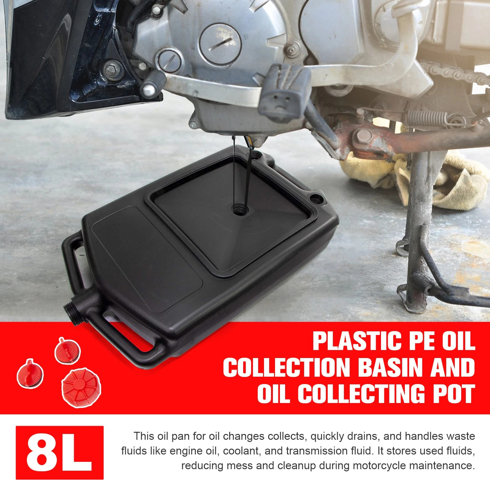 8.5 Quart (8 Liter) Oil Drain Pan Portable Low Profile Surface Oil Change Waste