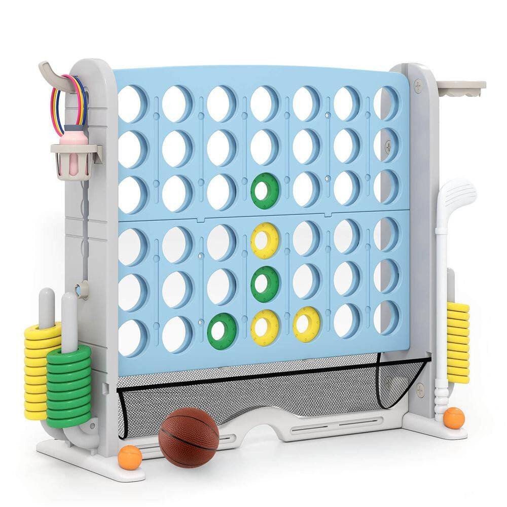 Giant 4-In-A-Row Game Set with Ring-Toss, Basketball Hoop, Golf Club and Cup Hol