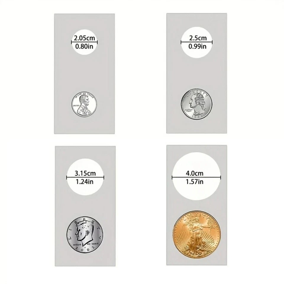 200PCS Assorted Coin Holders 2X2 Cardboard Mylar Flips Include 4 Sizes New