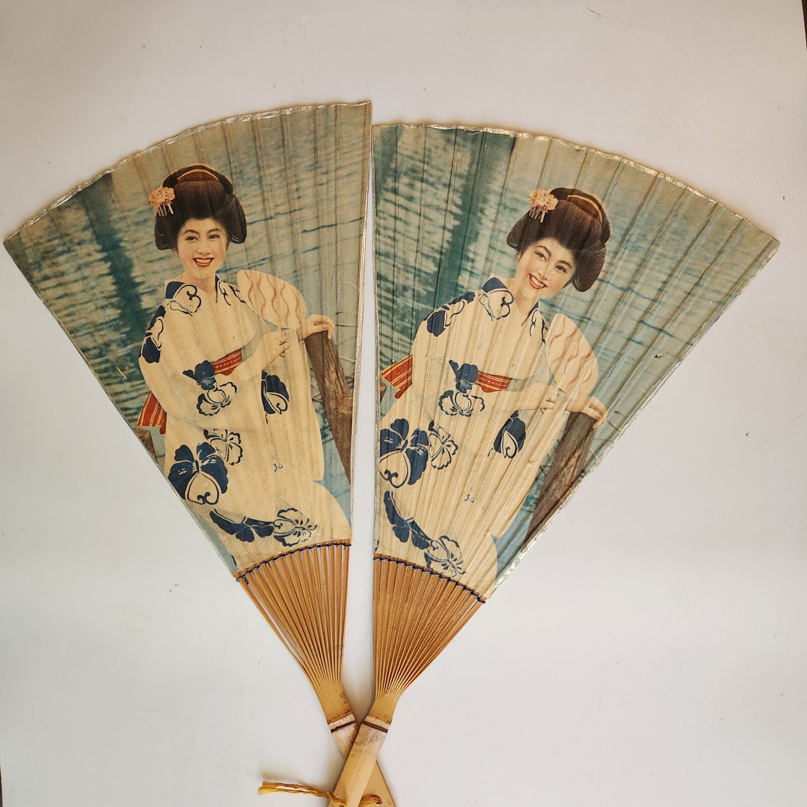Two Vintage Steaks & Sukiyaki House Japan rice paper hand fan