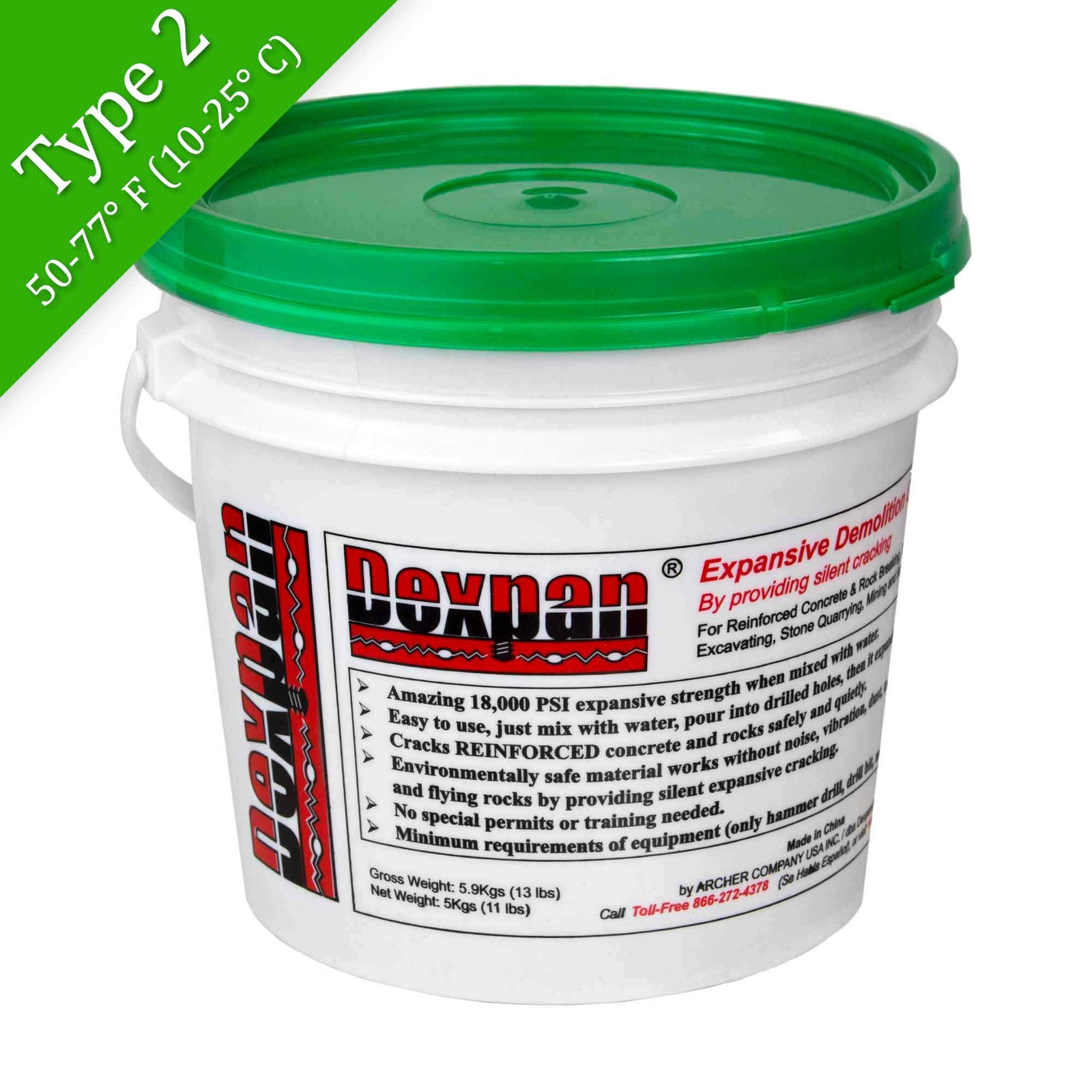 Dexpan Expansive Demolition Grout 11 Lb. Bucket for Rock Breaking, Concrete