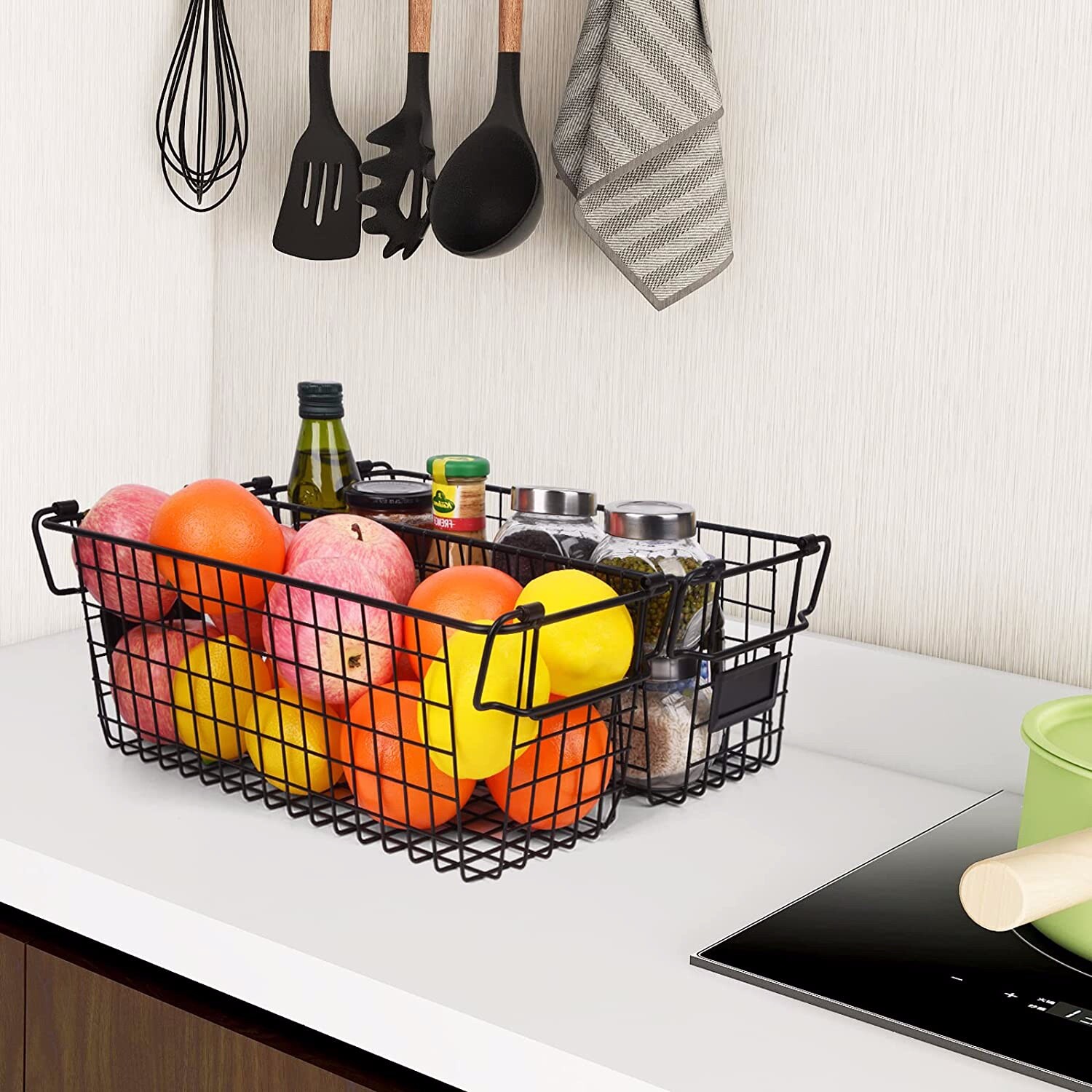 Brand New -- Stackable Wire Basket Storage Shelf Organizer with Handles 4 pack