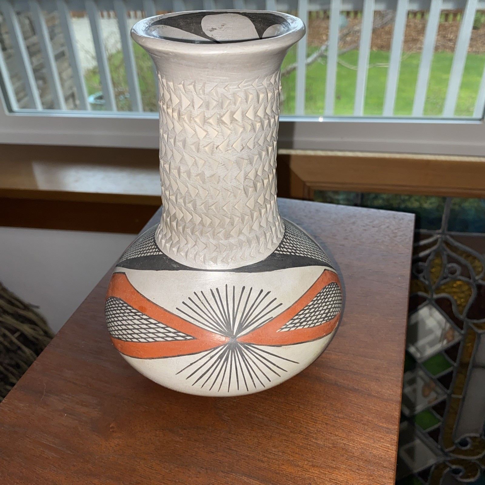 Hand Crafted Pottery Vase, Native American Hopi Mata Ortiz , 7" Tall, Signed