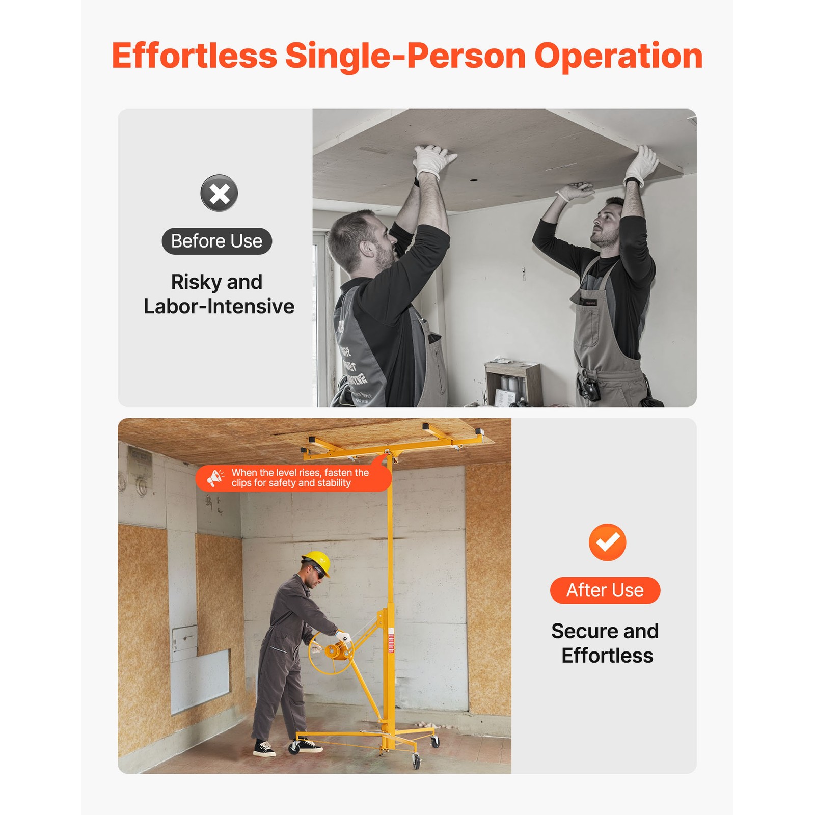 Uimoso 11Ft Drywall Lifter Sheetrock Hoist Lift Adjustable arm & Lockable Wheels