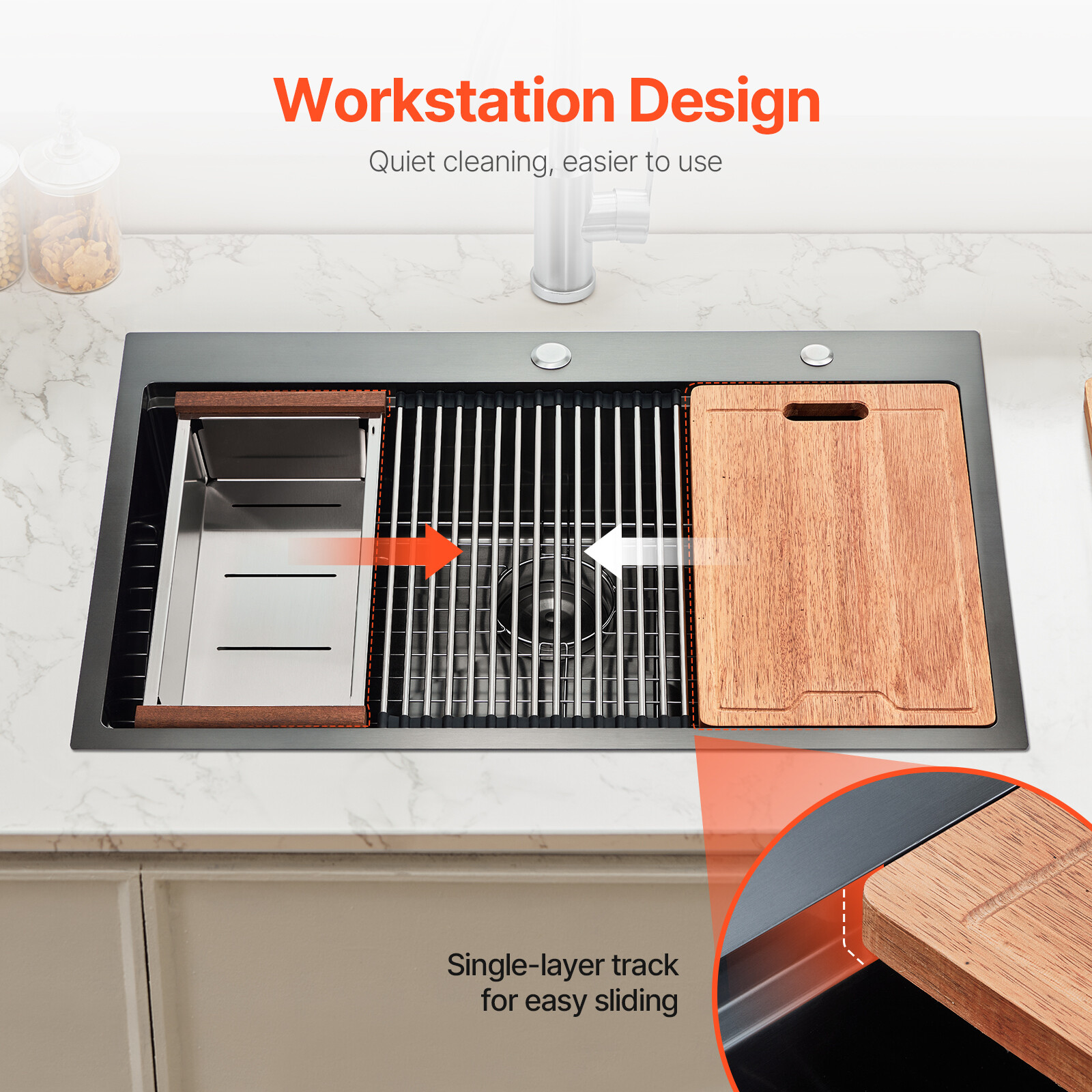 33" Drop In Kitchen Sink Top Mount Single Bowl Basin Stainless Steel Black