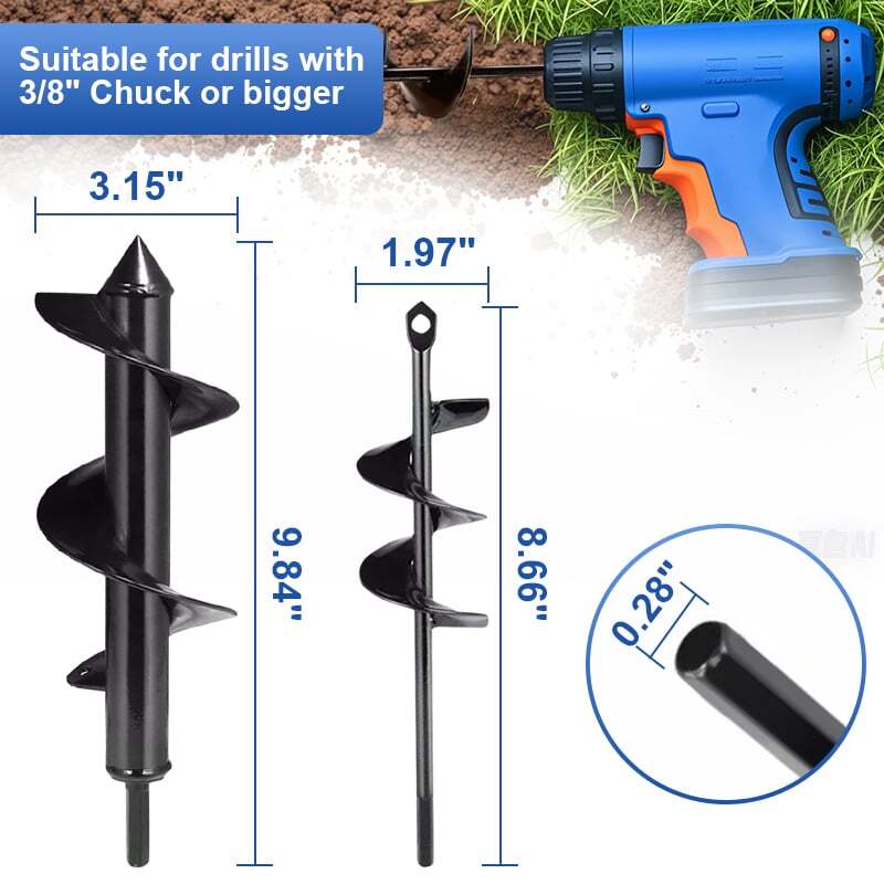 2pcs 1.97"+3.15" Garden Auger Drill Bit Ground Spiral Hole Digger Bulb Planting