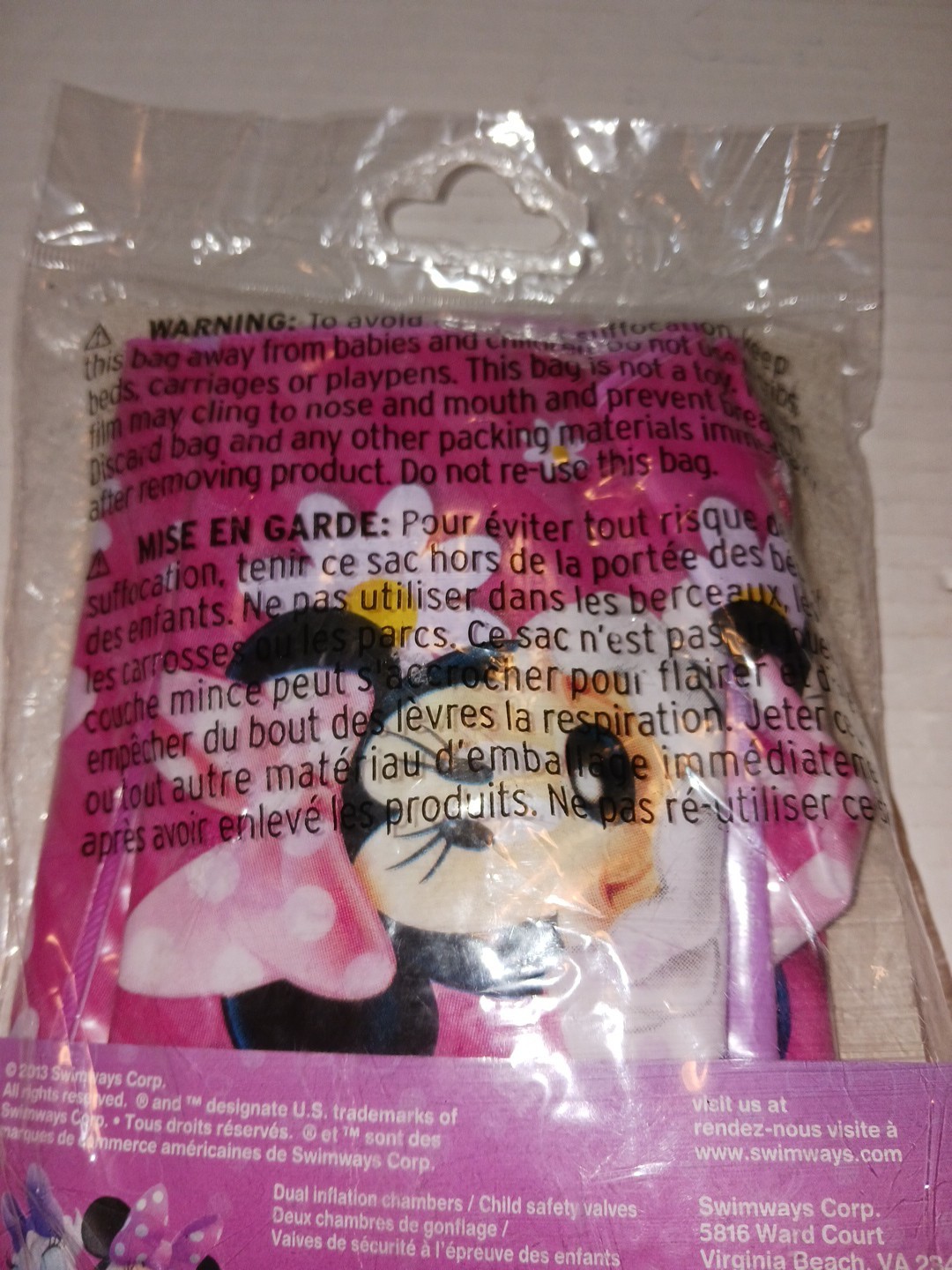 Disney Minnie Mouse 3D Swimmies Inflatable Arm Floaties Age 3-5 Repair Patch Inc