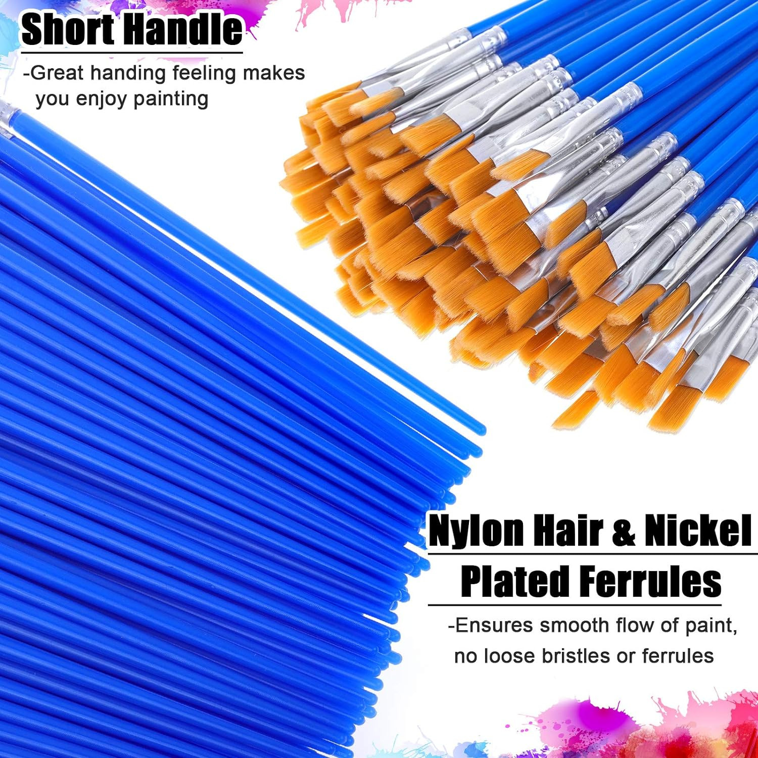 100Pcs Small Paint Brushes Bulk, Flat Top Acrylic Classroom Brush for Kids Mini