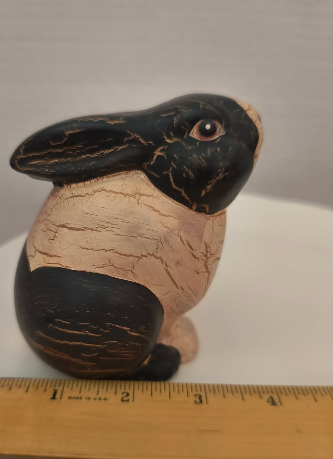 4" Black and White Lop Ear Bunny Sitting Rabbit Figure EUC