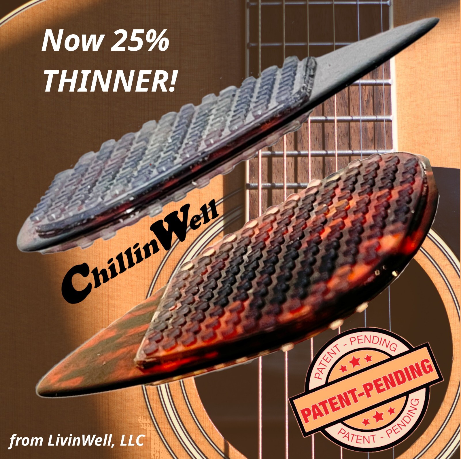 ChillinWell Guitar Pick Grips 16pc Grippy not Sticky Durable Reusable Stick-On