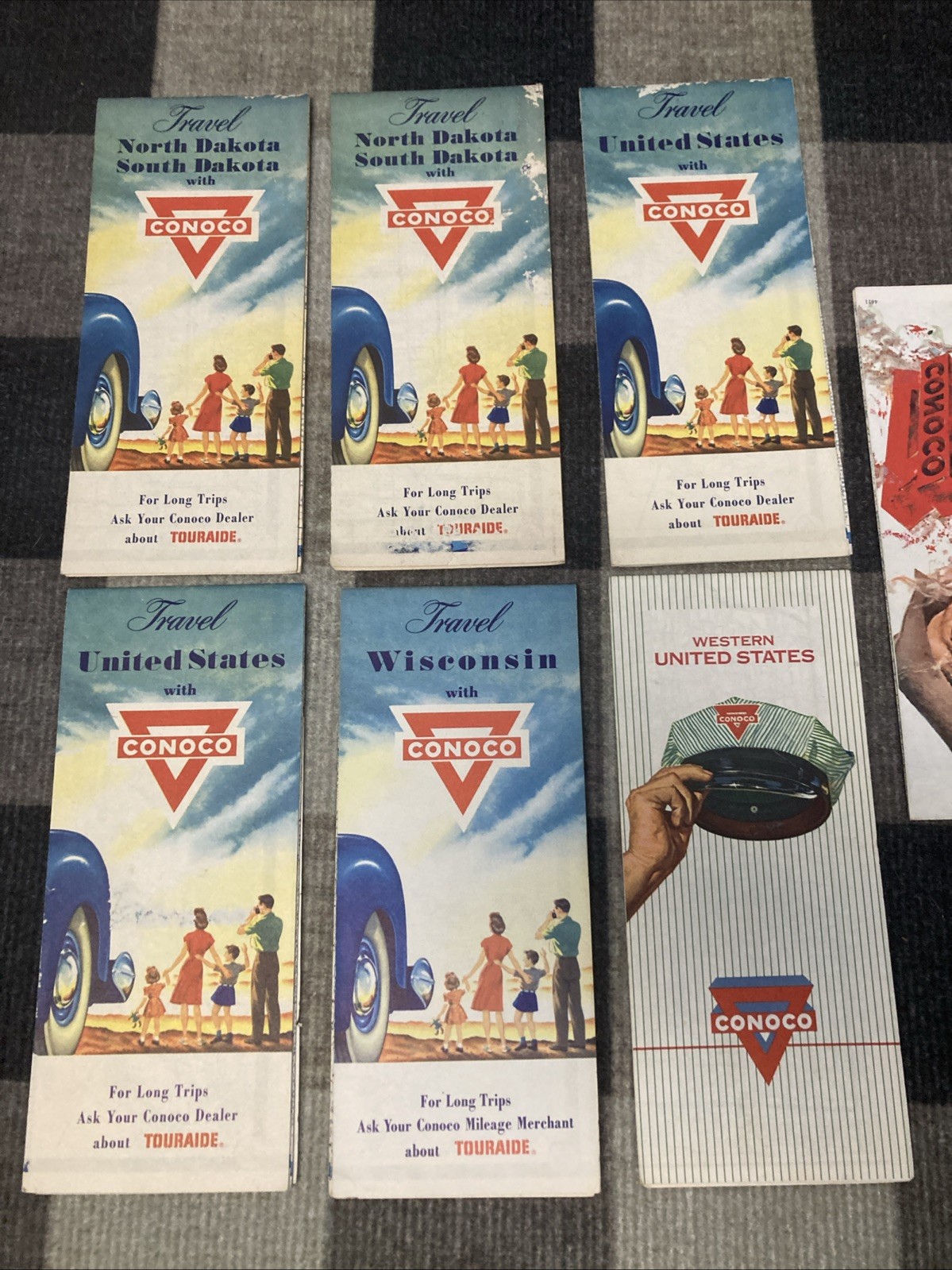 Lot 7 Conoco Gasoline Vintage Roadmap, North Dakota, South Dakota, Wisconsin