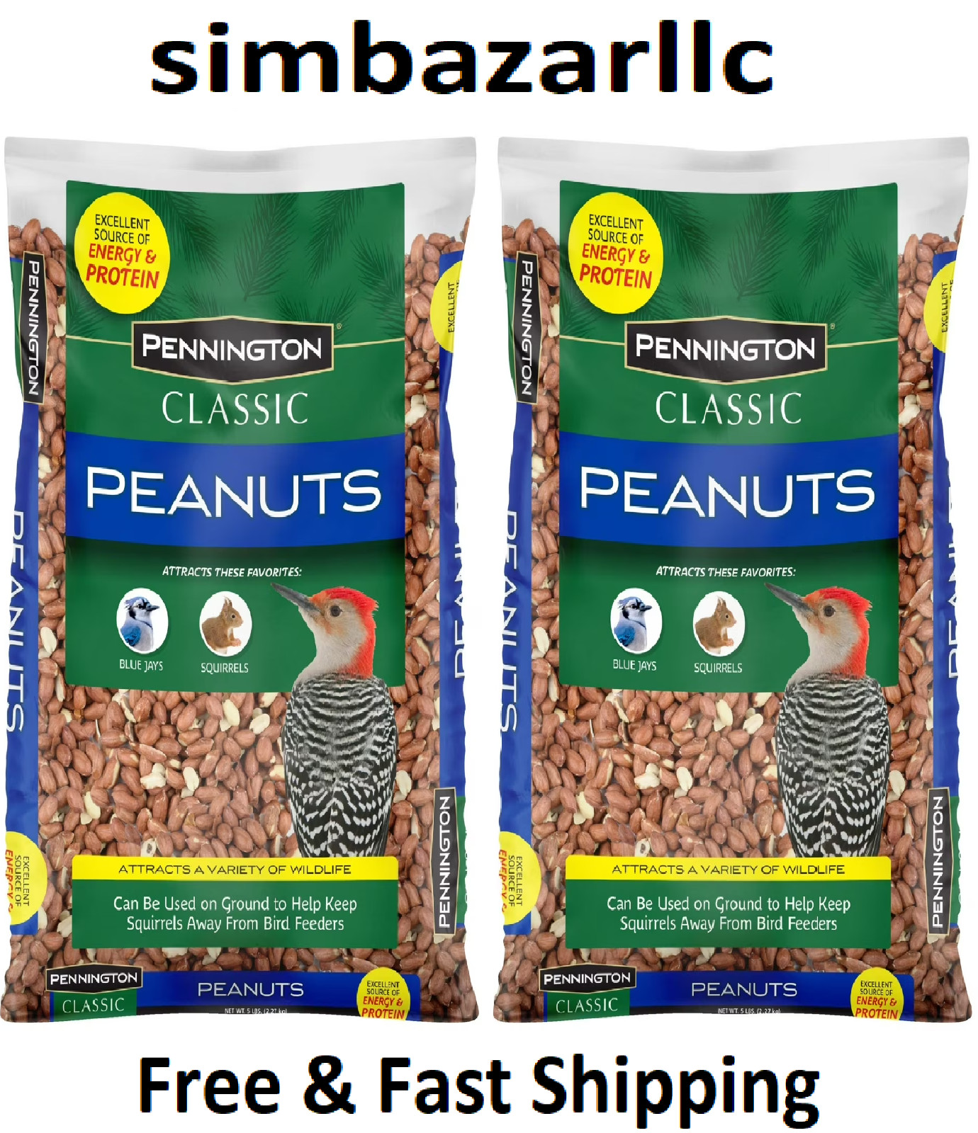 Pennington Shelled Peanuts Wildlife and Wild Bird Food, 5 lb. Bag( 2 Pack)