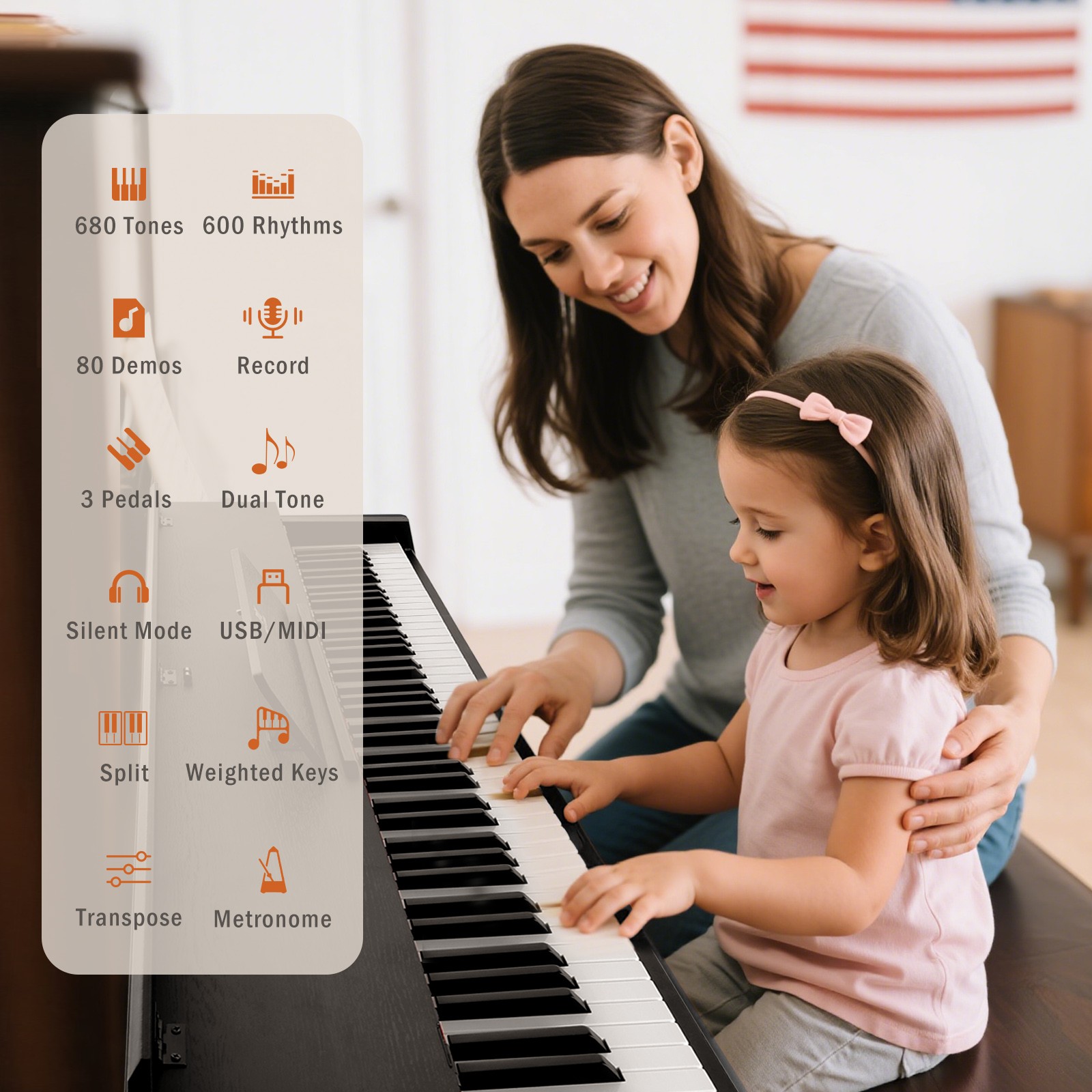 Black 88Key Full Size Weighted Hammer Action Digital Piano Keyboard with 3-Pedal