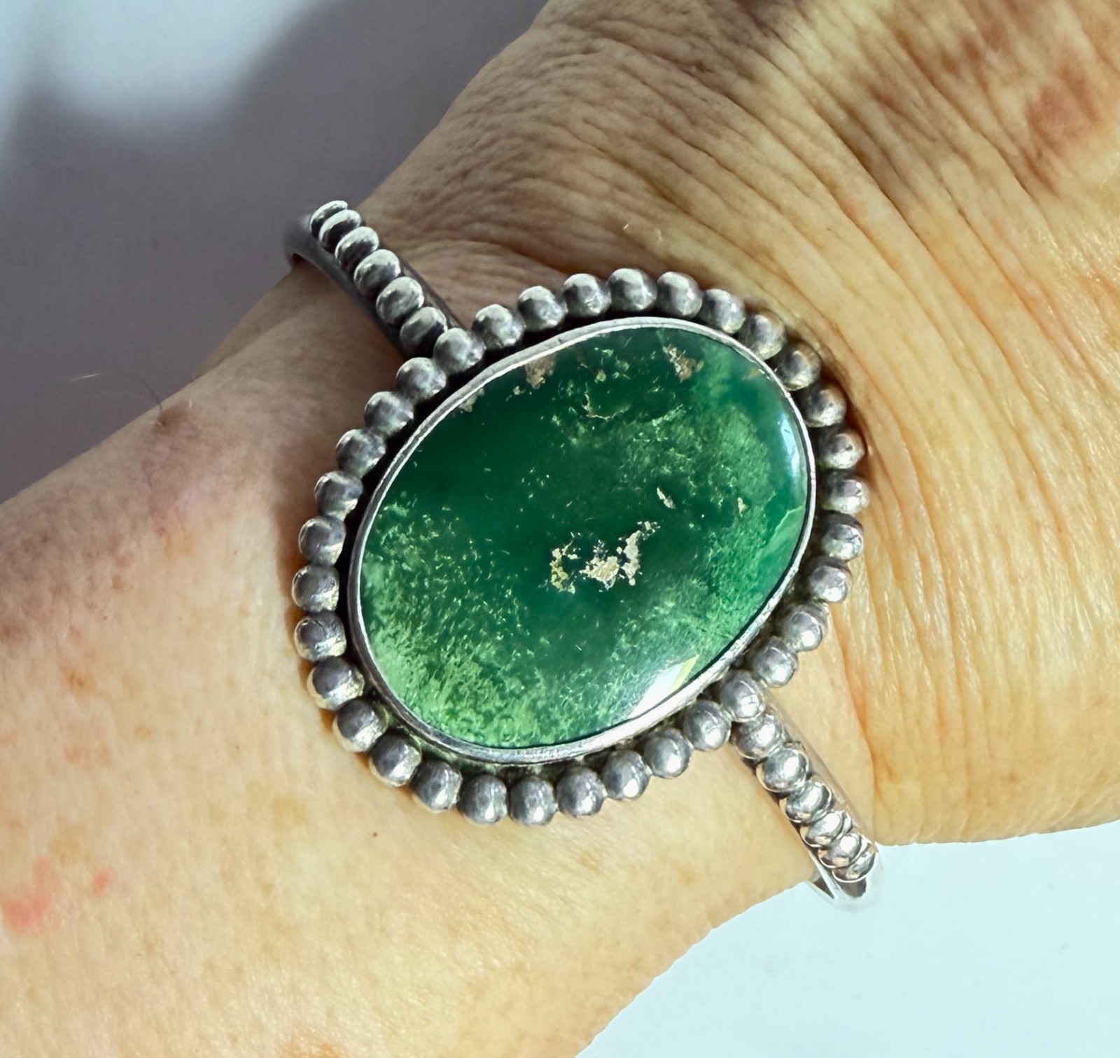 Native American Navajo? Sterling Green Turquoise Cuff Bracelet Old Pawn Vintage