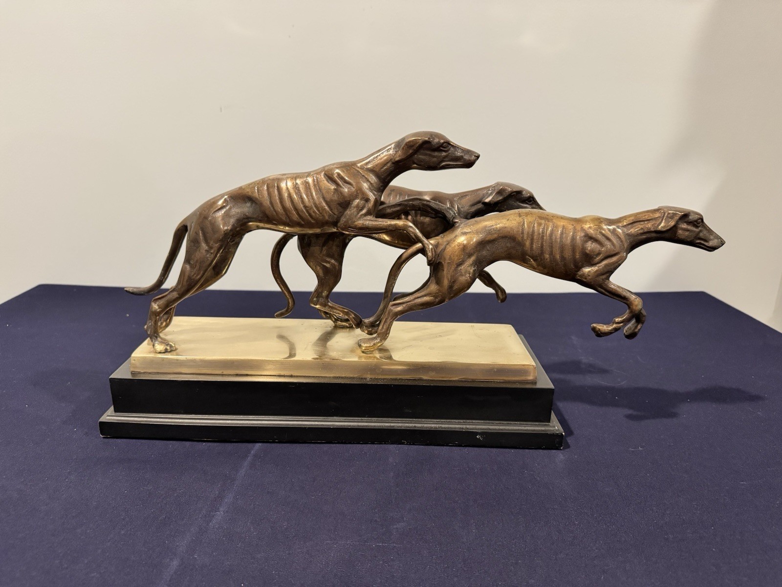 Beautiful and Rare 3 Greyhounds Racing Bronze Sculpture/Statue