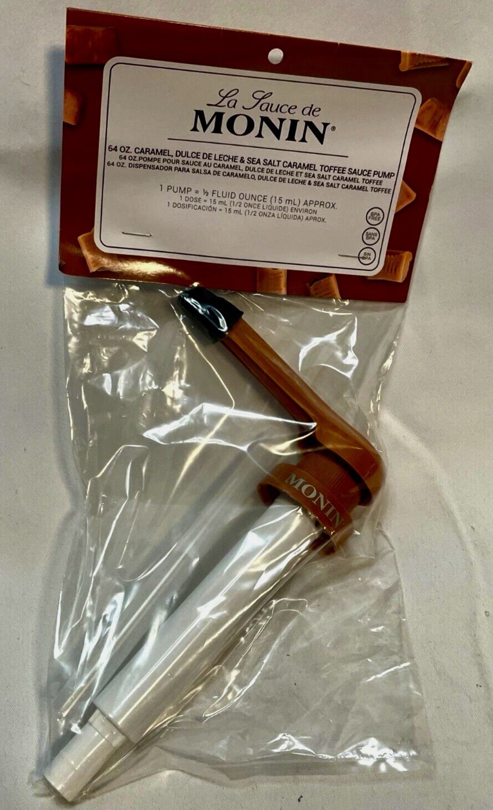 Monin Sauce Pump: 64oz caramel dulce de leche sea salt toffee (light brown)!
