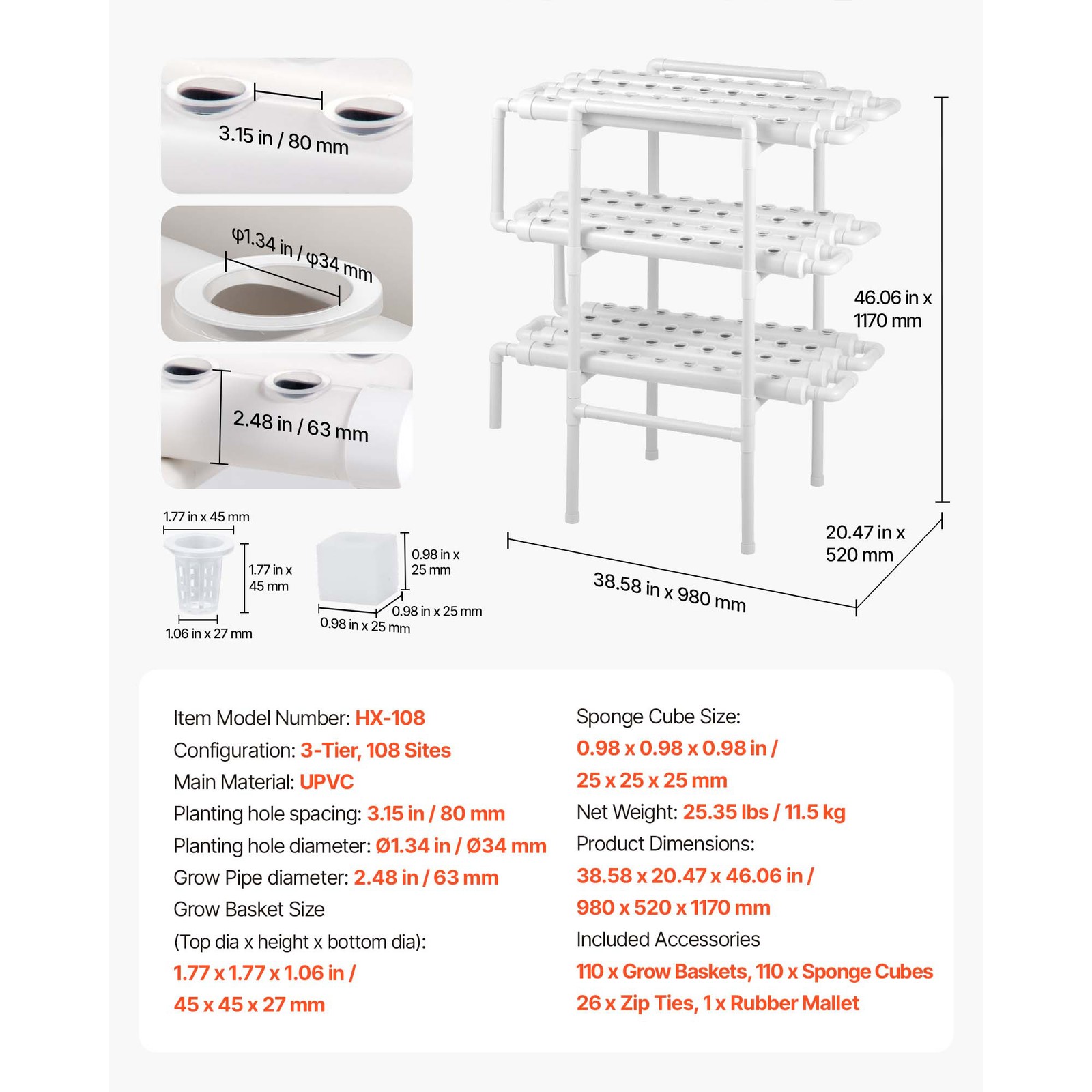 Uimoso Hydroponic Grow System 3 Layer 108 Planting Sites Hydroponic Growing Kit