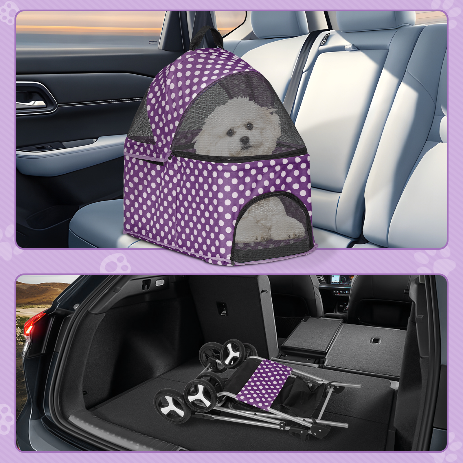 Pet Stroller 4 Wheels,3-in-1 Foldable Dog Stroller w/Storage Basket&Cup Holder